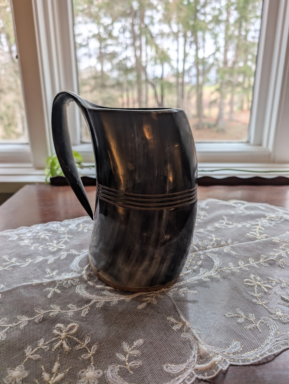 Norse Tradesman Viking Ox Horn Tankard 42oz High Polish With Engraved Lines